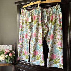 Set of 2 NWT Pajama Bottoms Cotton Lounge Pants Elastic Waist Indigo Paisley L